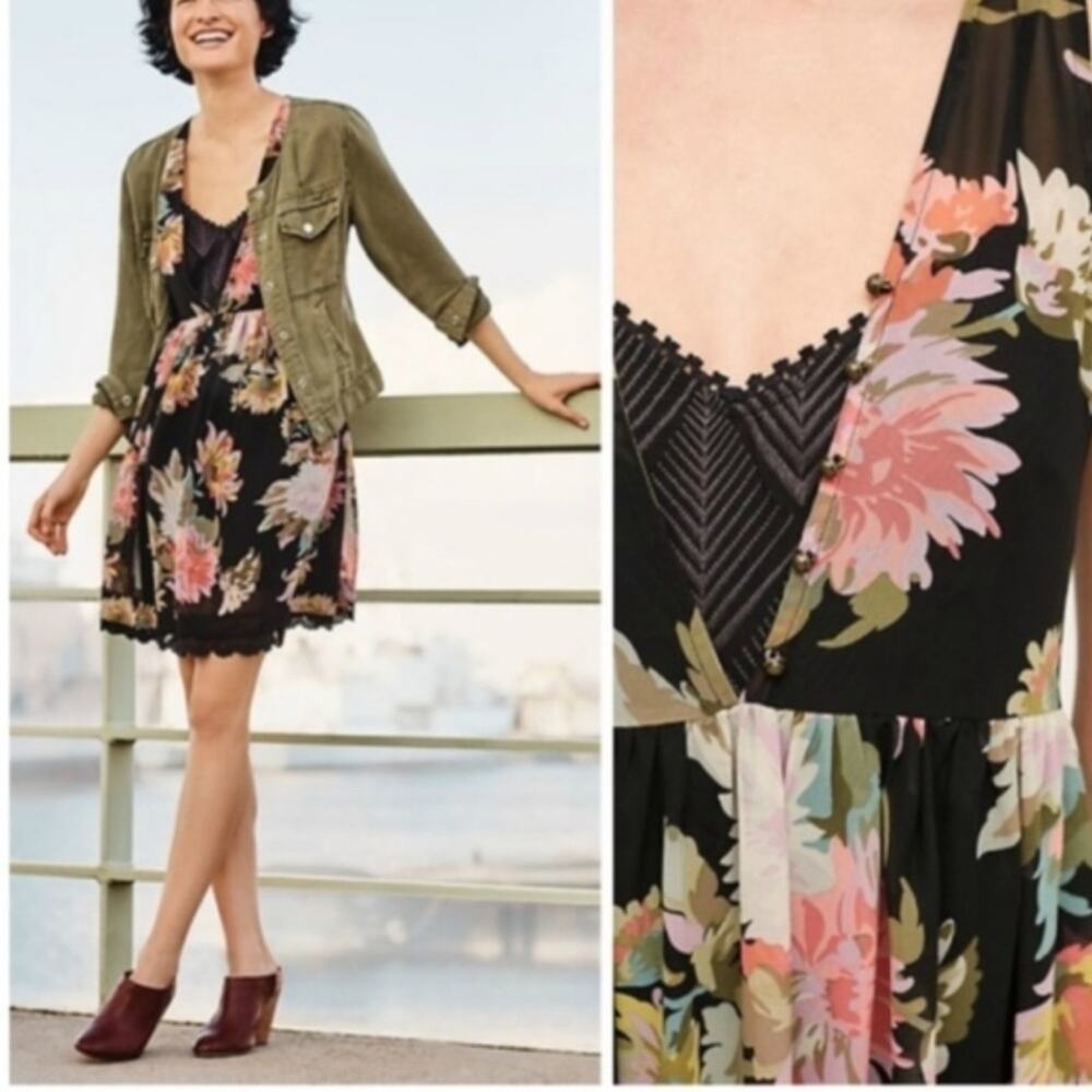 Anthropologie Black Floral Babydoll Dress - Picture 4 of 12